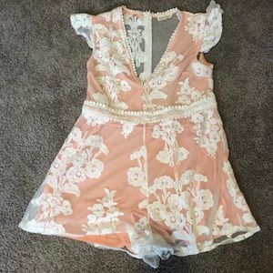 Pink Lily Blush Lace Romper